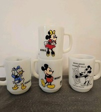 4 FIRE KING MICKEY MOUSE, DONALD DUCK, MINNIE MOUSE MUGS ANCHOR HOCKING