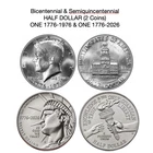 1976 & 2026 Half Dollar - 2 coins-1 Bicentennial (C)  &1 Semiquincentennial (BU)