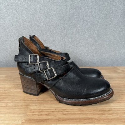Freebird By Steven Dawson  Black Leather Buckle Strap Zip Bootie Womens 9