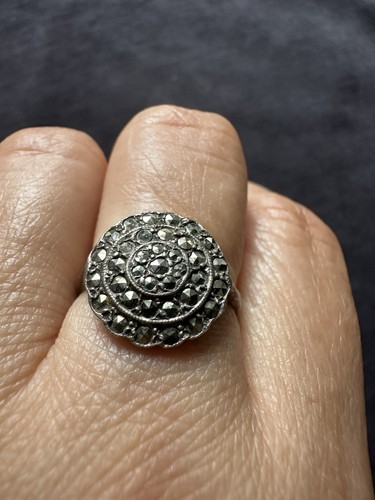 Antique Silver Mark Sterling Silver Marcasite(no Lost) Paving Ring -uk Size L