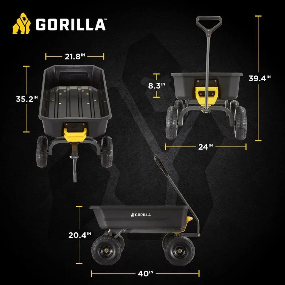 Carro de volteo de polietileno de 4 ruedas Gorilla Carts 24" dirección de giro cero capacidad 600 lb Foto 4 de 4