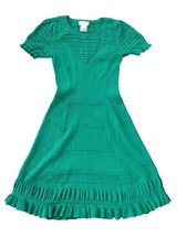 Anthropologie Maeve Green Promenade Pointelle Fit Flare Ruffle Hem Dress, Med