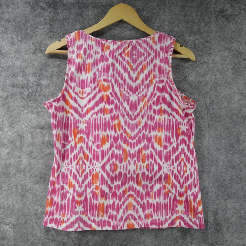 Chicos Top 2 Womens Large Vibrant Sleeveless Ribbed Knit Ikat Geo Print Tank - Picture 3 of 7