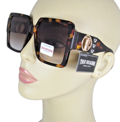 TRUE RELIGION Tortoise Shell Oversized Square Sunglasses TR Logos TR57980-1T-GN2
