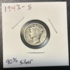 1943-S Mercury Dime 10C 90% Silver Business Strike Circulated in 2x2 Holder