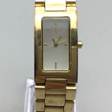 Vintage DKNY Watch Womens Rectangular Stainless Steel Gold Tone 19mm New Battery