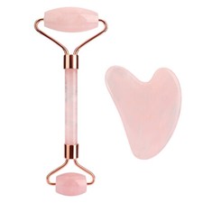 Rose Quartz Jade Roller  Gua Sha Face Body Therapy Massager Stone Set