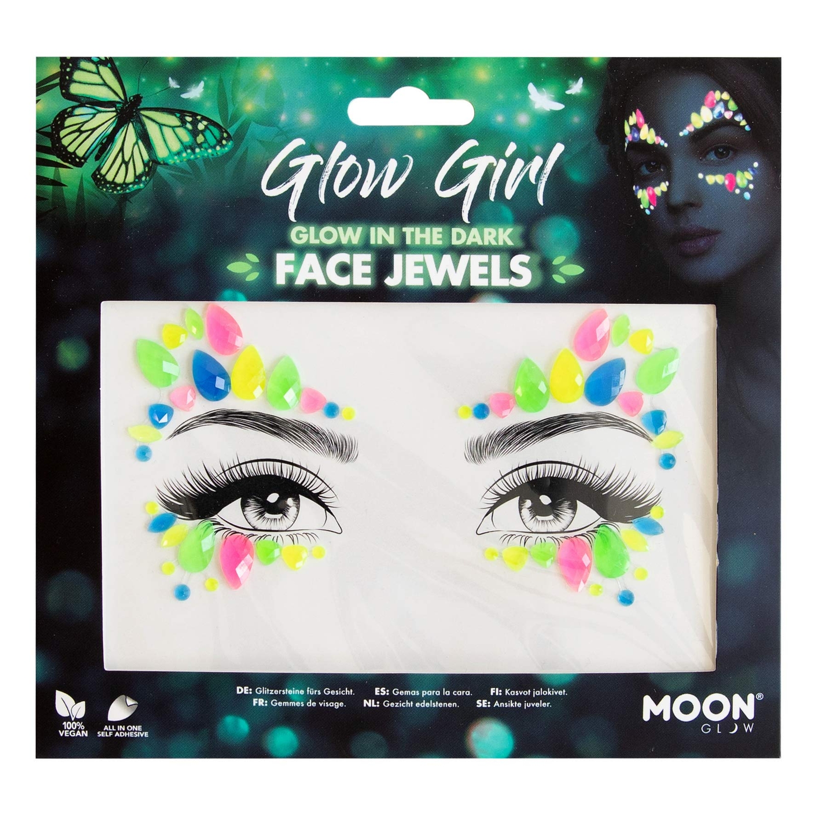 Smiffys Moon Glow Face Jewels, Glow Girl