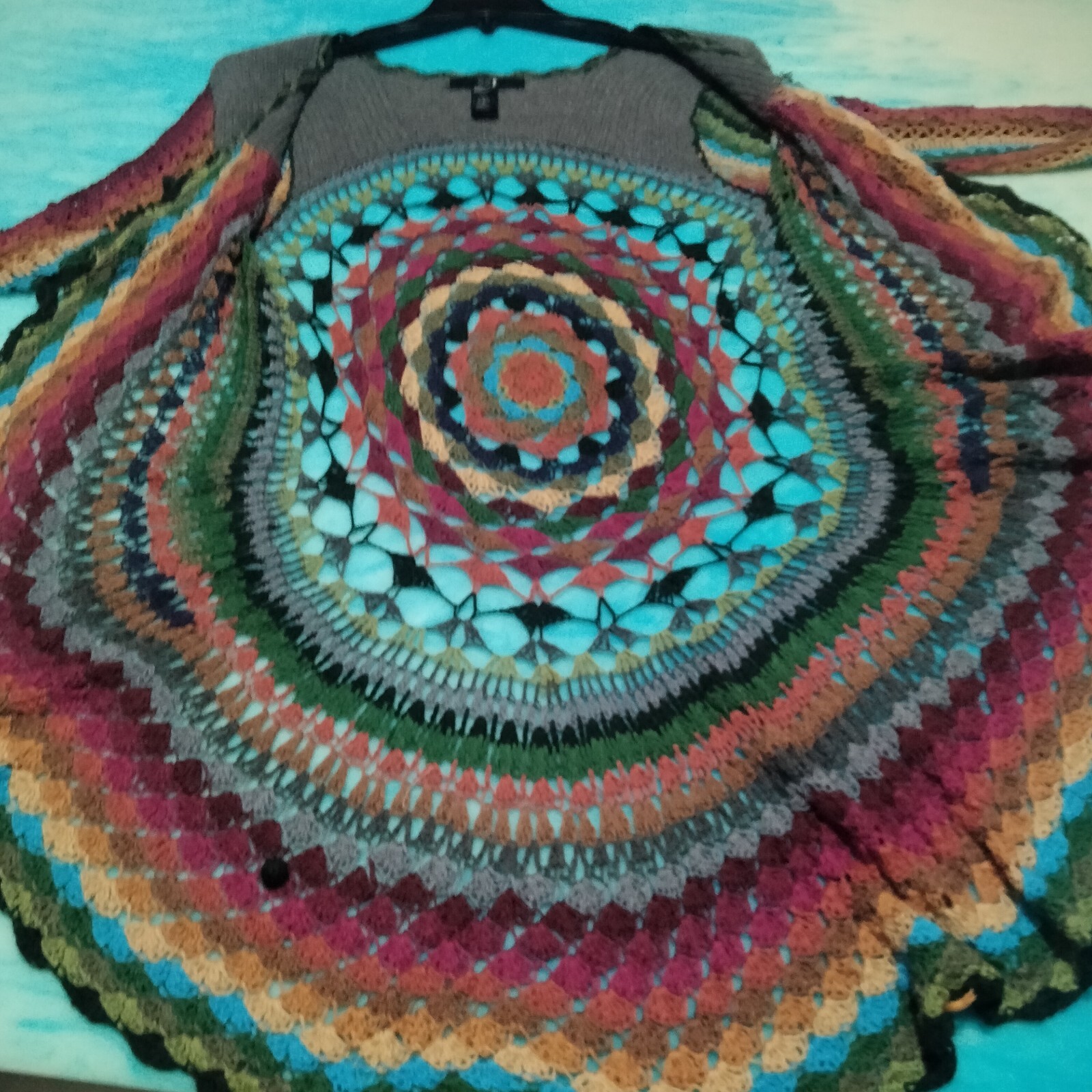 Women's Crochet Colorful Maxi Sweater Small - image 15