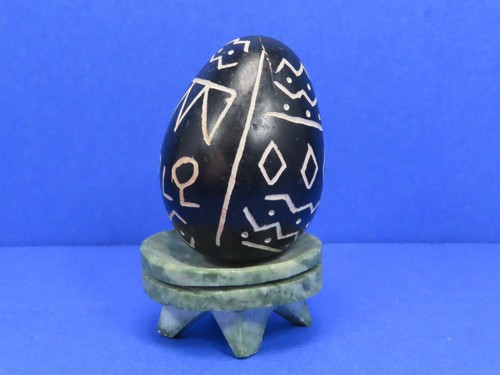 Vintage KENYA Hand Carved Soapstone Egg Black & White 3" Egg Only - Picture 5 of 19