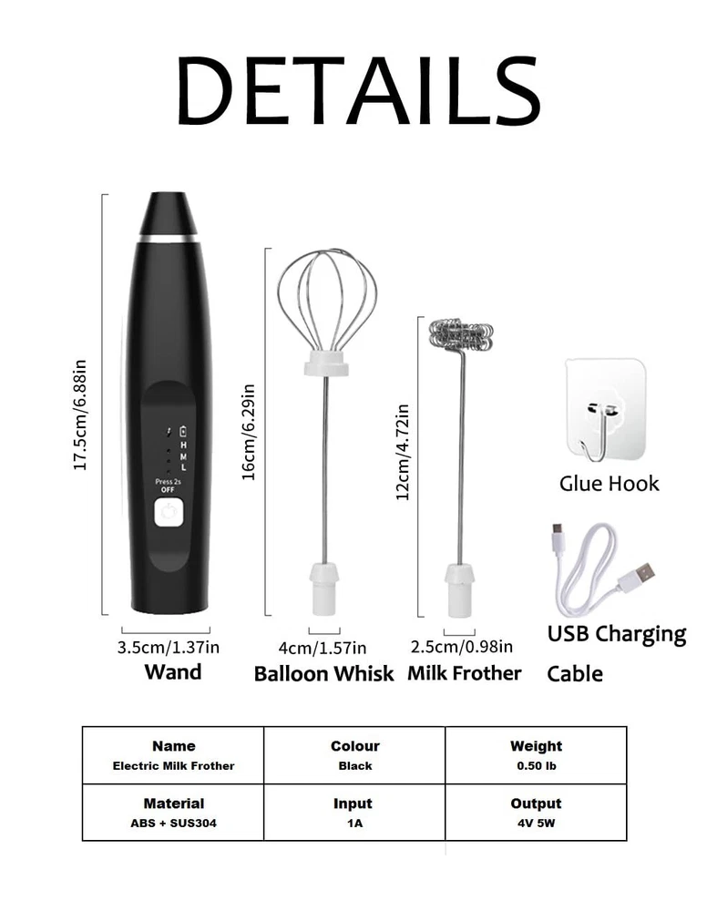 Milk Frother Handheld Foam Maker with 2 Stainless Stirring Head 3 Speed Recha... Milk Frother Handheld Foam Maker with 2 Stainless Stirring Head 3 Speed Recha...