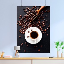 Coffee cup and beans   Coffee glossy poster, Kitchen decor, Bar art print