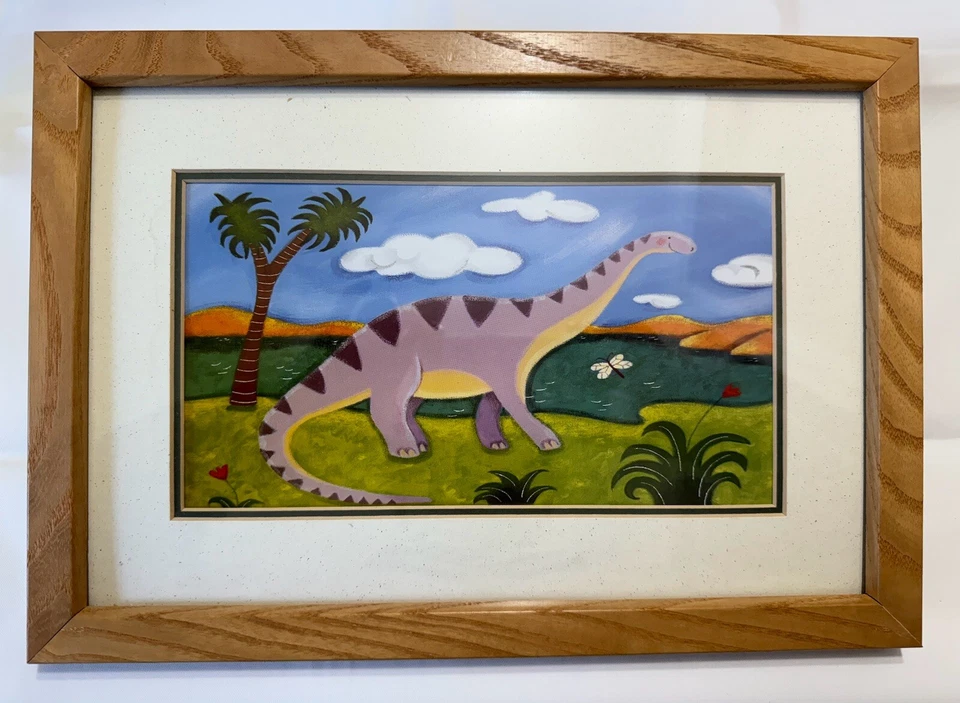 Impressões artísticas emolduradas de dinossauro 2003 por Sofi Harding berçário ou arte de parede infantil - Imagem 4 de 4