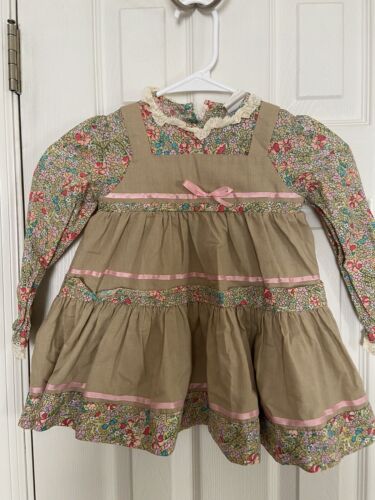 Robe nannette vintage filles taille 4T robe florale garnie dentelle - Photo 1/3
