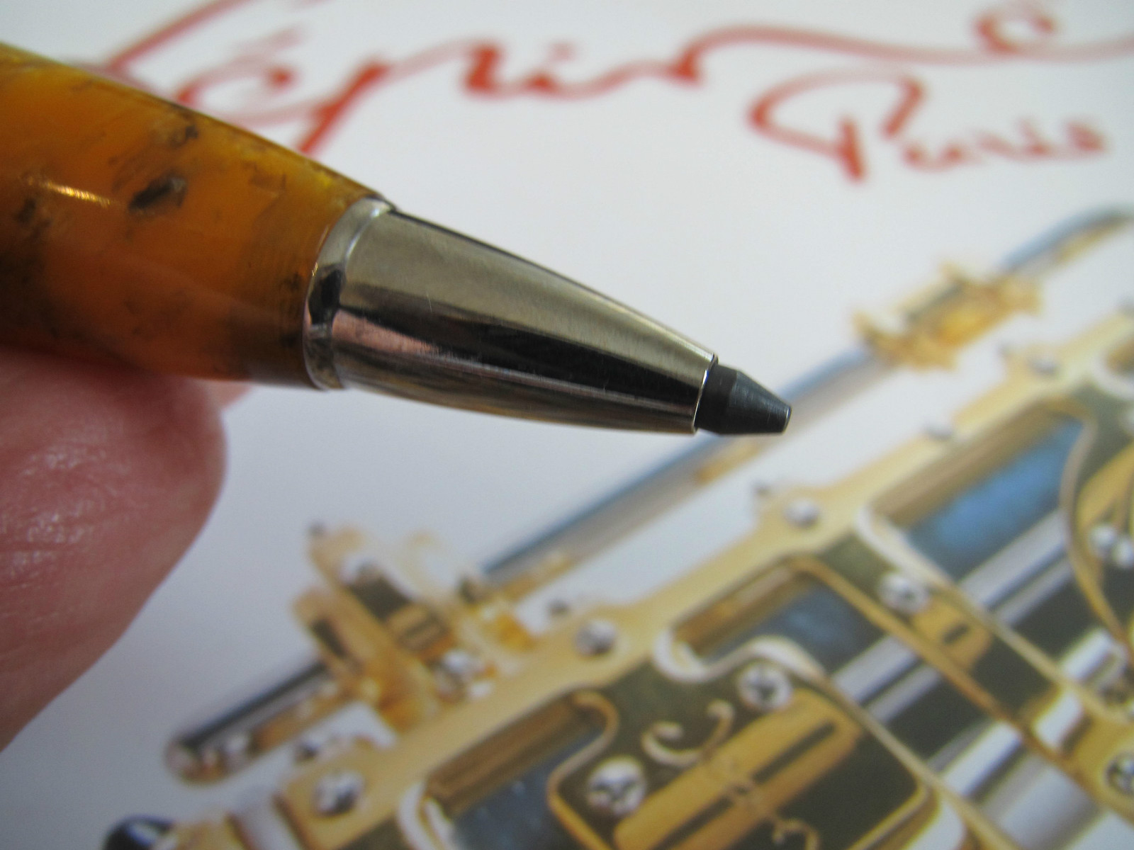 Jean-Pierre Lepine Attila AT45P yellow-orange marble resin 3.2mm mech pencil MIB