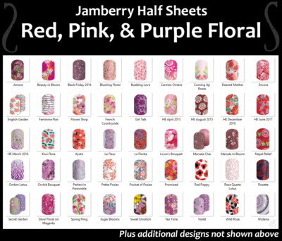 Jamberry RED PINK & PURPLE FLORAL Nail Wraps ~ Half Sheet ~ FREE SHIPPING