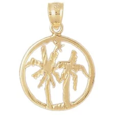 New 14k Yellow Gold Palm Tree Pendant
