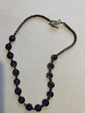 Vintage Hematite Necklace Purple Beads Albert chain clasp Grounding Energy SALE