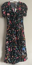 A New Day Women's Puff Short Sleeve Ruched A- Line Dress Black Floral Large NWT