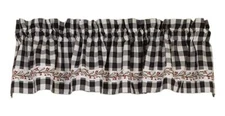 BERRY VINE Black Check Window Valance 72" x 14", by The Country House