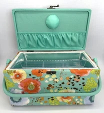 Vtg Sewing Box Storage Basket Fabric Case Philippines Tray Pin Cushion Handle