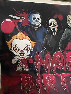 Horror Theme banner Happy Birthday Jason Freddie Chucky 60” X 39