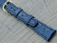 Stylecraft Vintage NOS Unused Black Crocodile Watch Band w Gold Tone Buckle 13mm