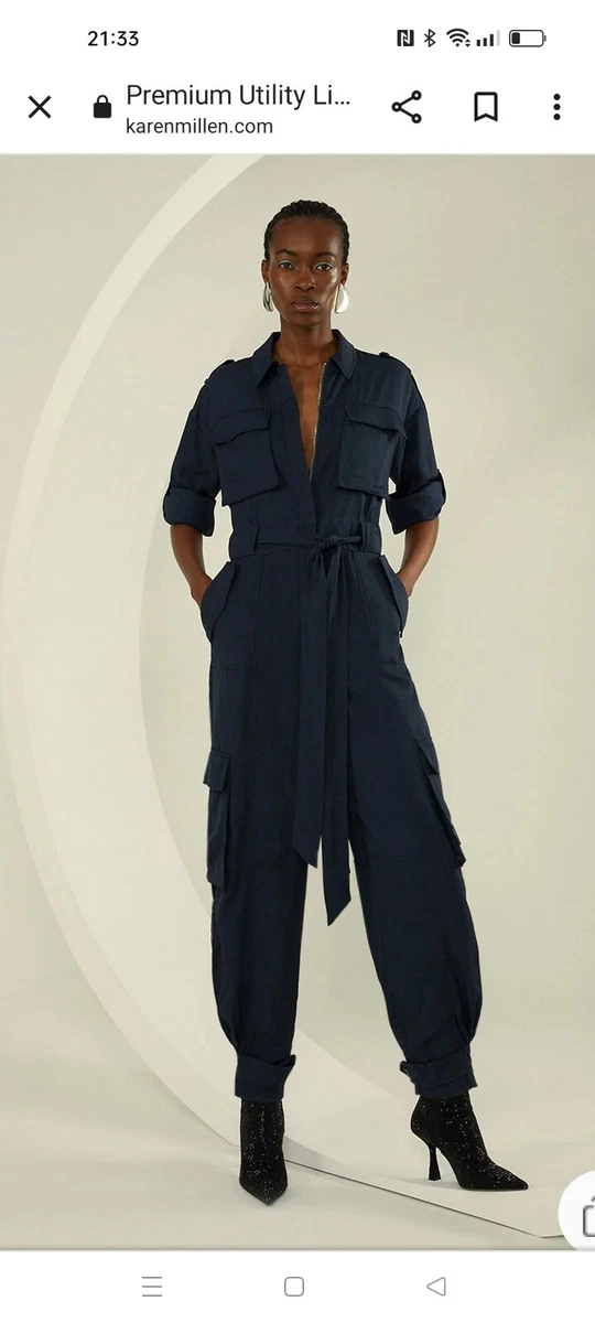 Karen Millen Premium Utility Linen Jumpsuit