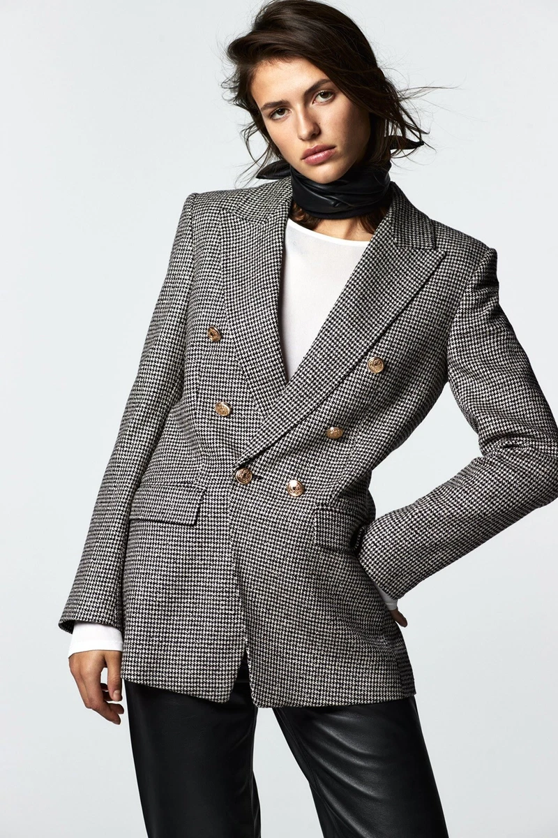 Zara Houndstooth Tailored Blazer 2761 255 Size S