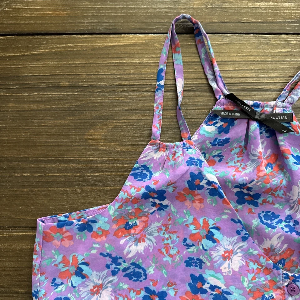 Ali & Kris Purple Floral Boho Button Down Tank Camisole L Semi Sheer CP1477AK - Image 3 of 4