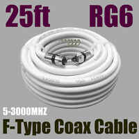 Rg6 F White 25 Ft Coax Coaxial Satellite Hdtv Antenna Cable Vcr Camera Rg6 F White 25 Ft Coax Coaxial Satellite Hdtv Antenna Cable Vcr Camera