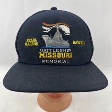 Battleship Missouri Memorial Cap Navy Blue Pearl Harbor Hawaii Hat Made In USA