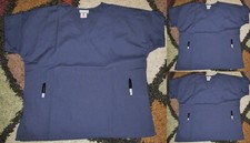 3 Pc White Swan Woman Scrub Top W/ Bottom Pockets Sz Large 14100 Navy