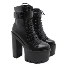Women's Punk Gothic Platform Shoes Lace Up Chunky High Heel Ankle Boots Oversize