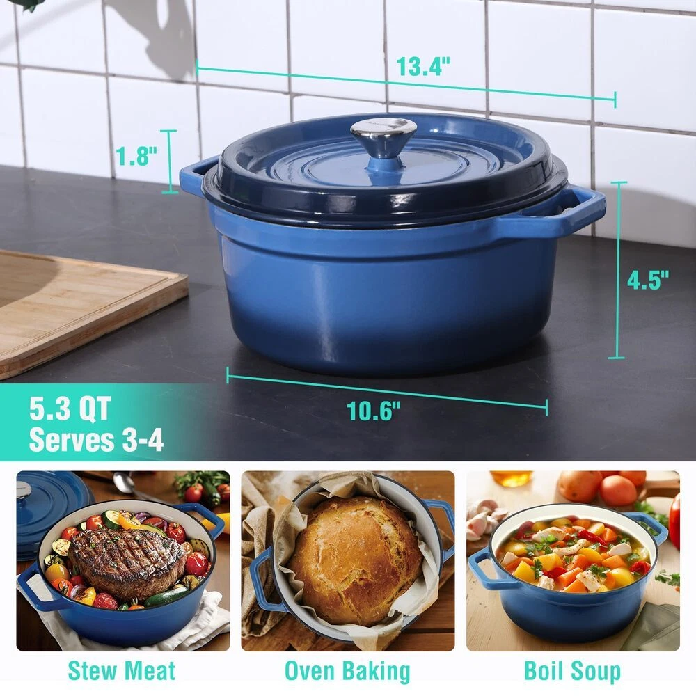 HAUSHOF 5.3QT Enameled Cast Iron Dutch Oven with Lid Non-Stick Pot Bread Bakin
Opens in a new window