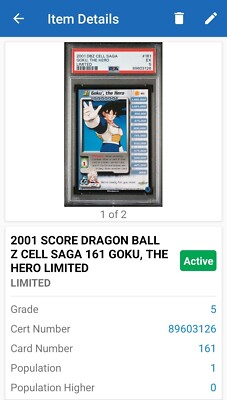 2001 Score DBZ CCG Cell Saga Limited Goku Personality Card Set All