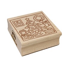 Christmas Morning Room Cat Tree Snowman Stocking Square Rubber Stamp Stamping