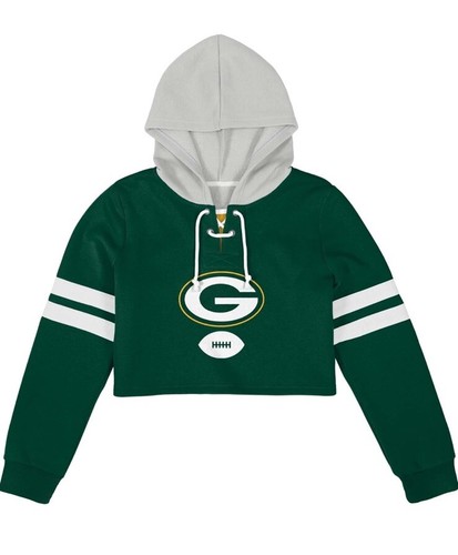 Women's NFL Green Bay Packers: Striped Sleeve Cropped Hoodie Size: X-LARGE - Picture 4 of 4