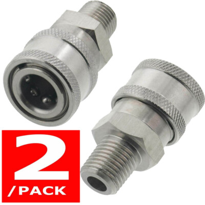 Stainless Steel Pressure Washer 1/4'' NPT Male Quick Connect Socket Coupler 2pcs