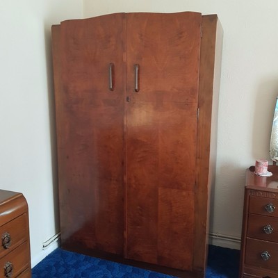 Original 1940s Dark Wood Wardrobe In Good Condition With