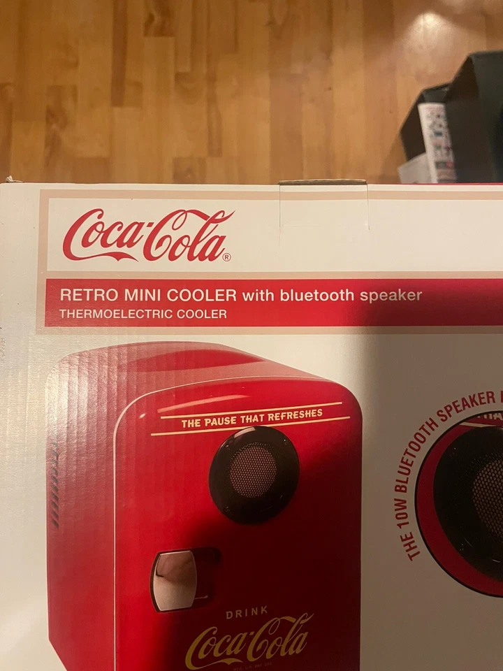 Coca-Cola Inbuilt Bluetooth Speaker Mini Fridge 6 Can Cooler for Travel, Camping - Image 4 of 4