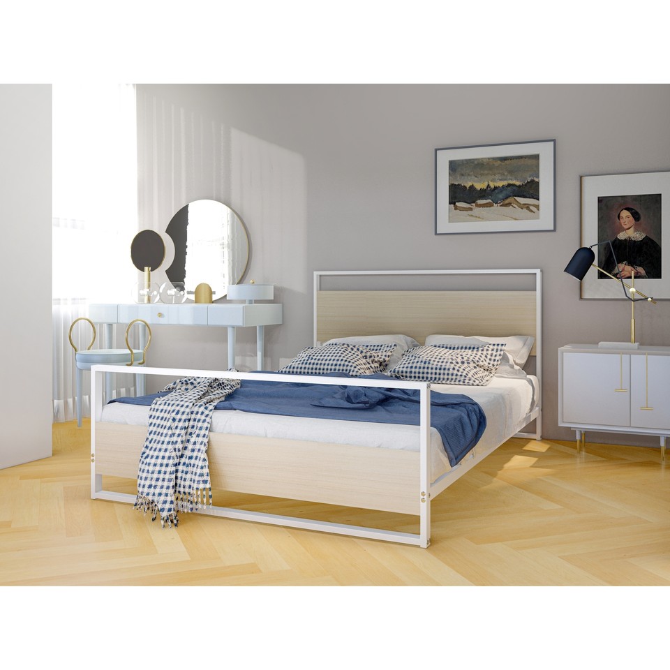 Erie Wood Bed Frame with 4 Wood Legs Lavish Bed in Powder ERFBW02