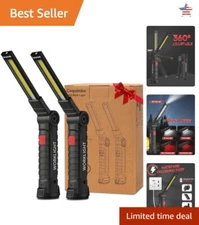 Rechargeable LED Work Light with Magnetic Base - 5 Modes, 360° Rotation - 2 Pack