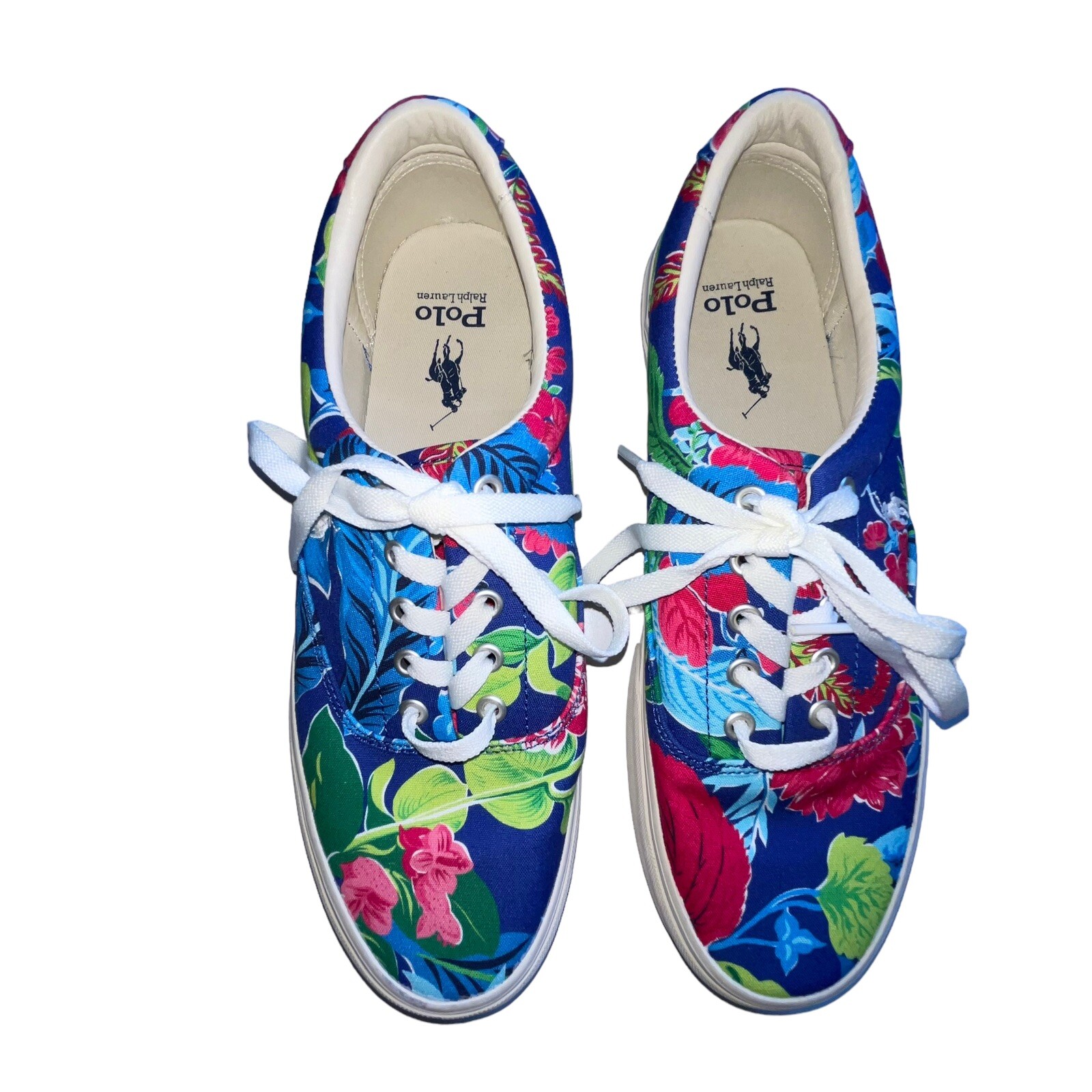 Scarpe sneakers Polo Ralph Lauren uomo 10 Keaton Pony tropicali pizzo tela nuove