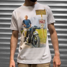 Steve McQueen Full Chest Printed T Shirt The Great Escape Motorbike Still Mens
