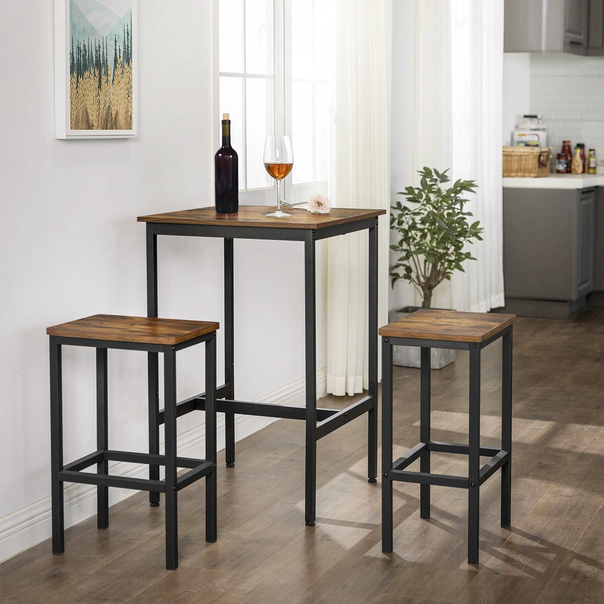 VASAGLE Bar Table Square Tall Table Heavy Duty Steel Frame Easy Assembly LBT25X