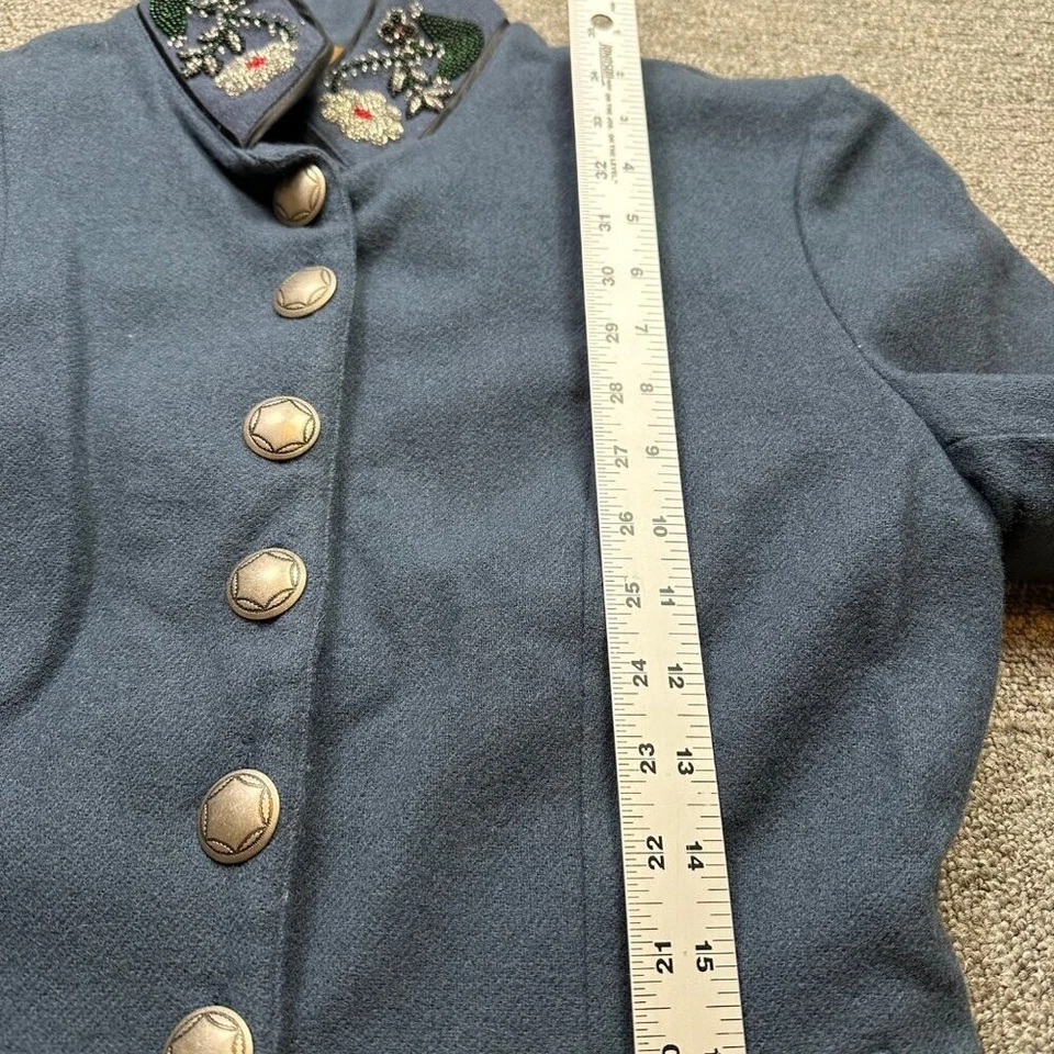 Double D Ranch Wear Women's Blue Wool Beaded Concho Western Riding Military Coat - Image 4 of 4
