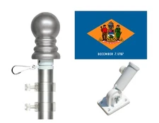 Delaware 3'x5' Polyester Flag & Spinner Flagpole Set w/Adjustable Bracket