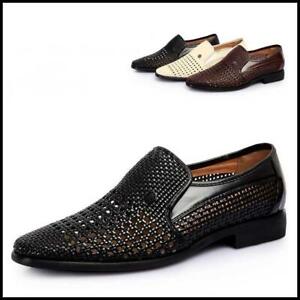 men's casual shoes slip on hollow leather loafers