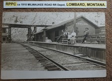 RPPC ca 1910 MILWAUKEE ROAD RR Depot, LOMBARD, MONTANA. Postcard REAL PHOTO